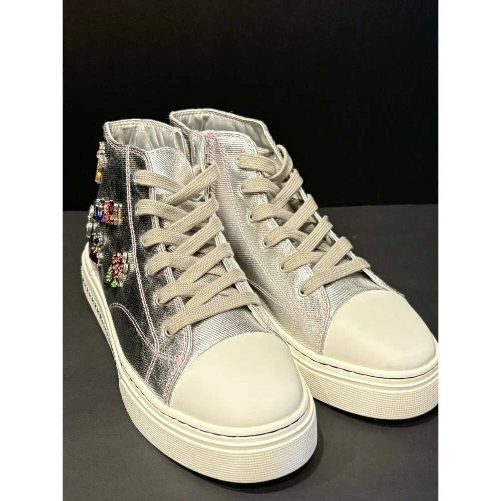 Steve Madden Shoes Girls Size 5 Silver High Top Sneaker Glitter Rhinestone
